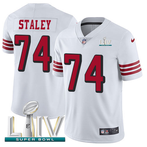 San Francisco 49ers Nike #74 Joe Staley White Super Bowl LIV 2020 Rush Youth Stitched NFL Vapor Untouchable Limited Jersey